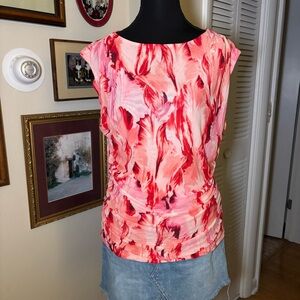 INC International Concepts Pink and Red Feather Print Blouse